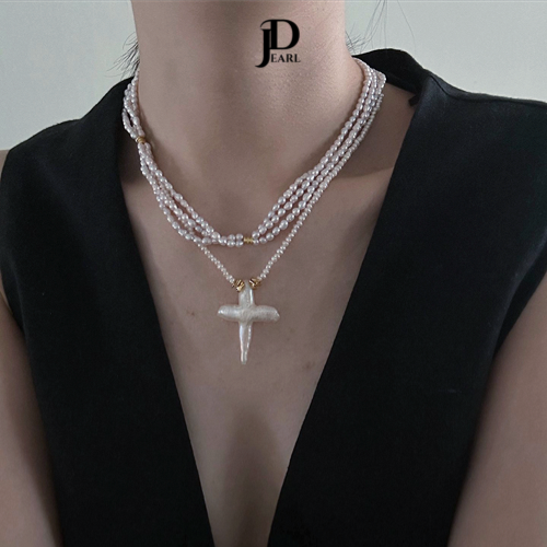 cross baroque pearl necklace & earrings