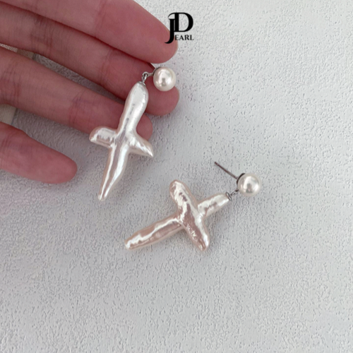 cross baroque pearl necklace & earrings