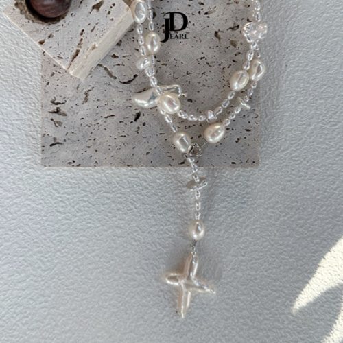 cross baroque pearl necklace & earrings