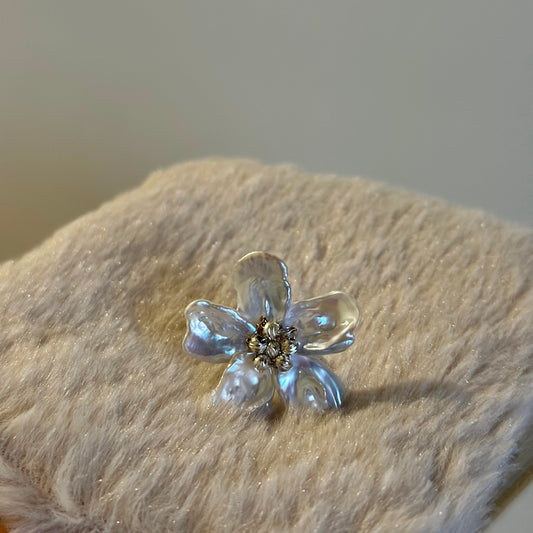The Moonlit Bloom|Silver-Blue Baroque Petal Ring