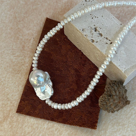 The Lunar Echo|Micro Seed Choker with Baroque Pearl