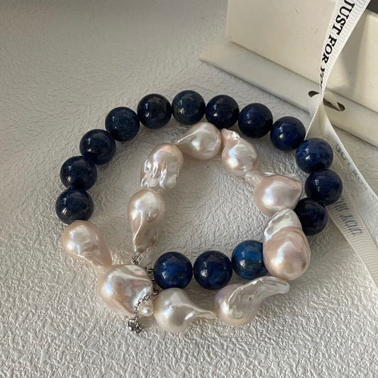 Half Lapis Lazuli & Half Baroque Pearl Necklace