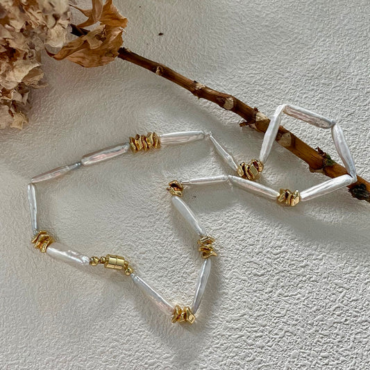 The Golden Sequence|Organic Long Pearl Necklace