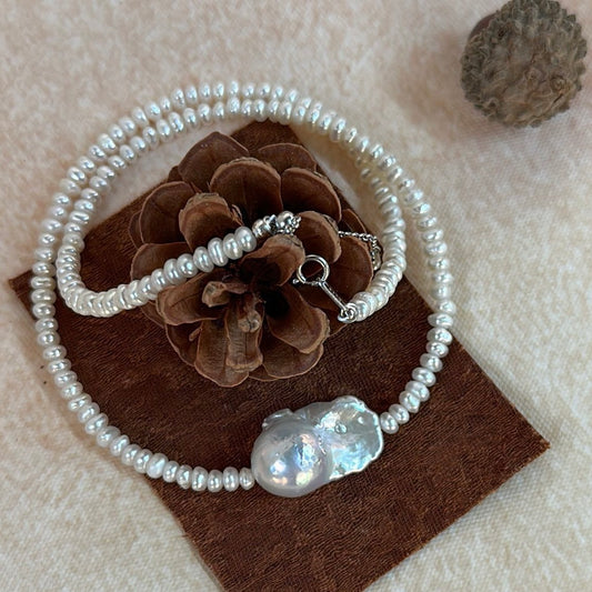 The Lunar Echo|Micro Seed Choker with Baroque Pearl